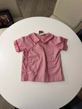 Shrimp & Grits Kids Red Gingham Short Sleeve Button Up Top